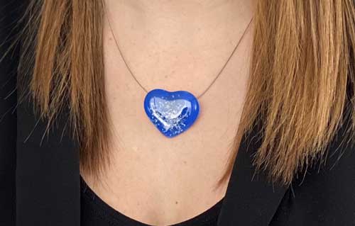 Blaue Herz Anhänger mit Edelstahl Collier